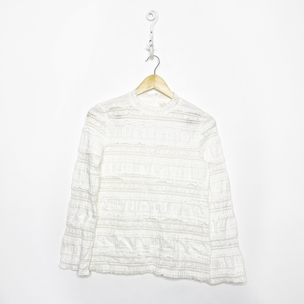 ByTiMo Cressida Top white Sundance long sleeve high nexk lacey womens small